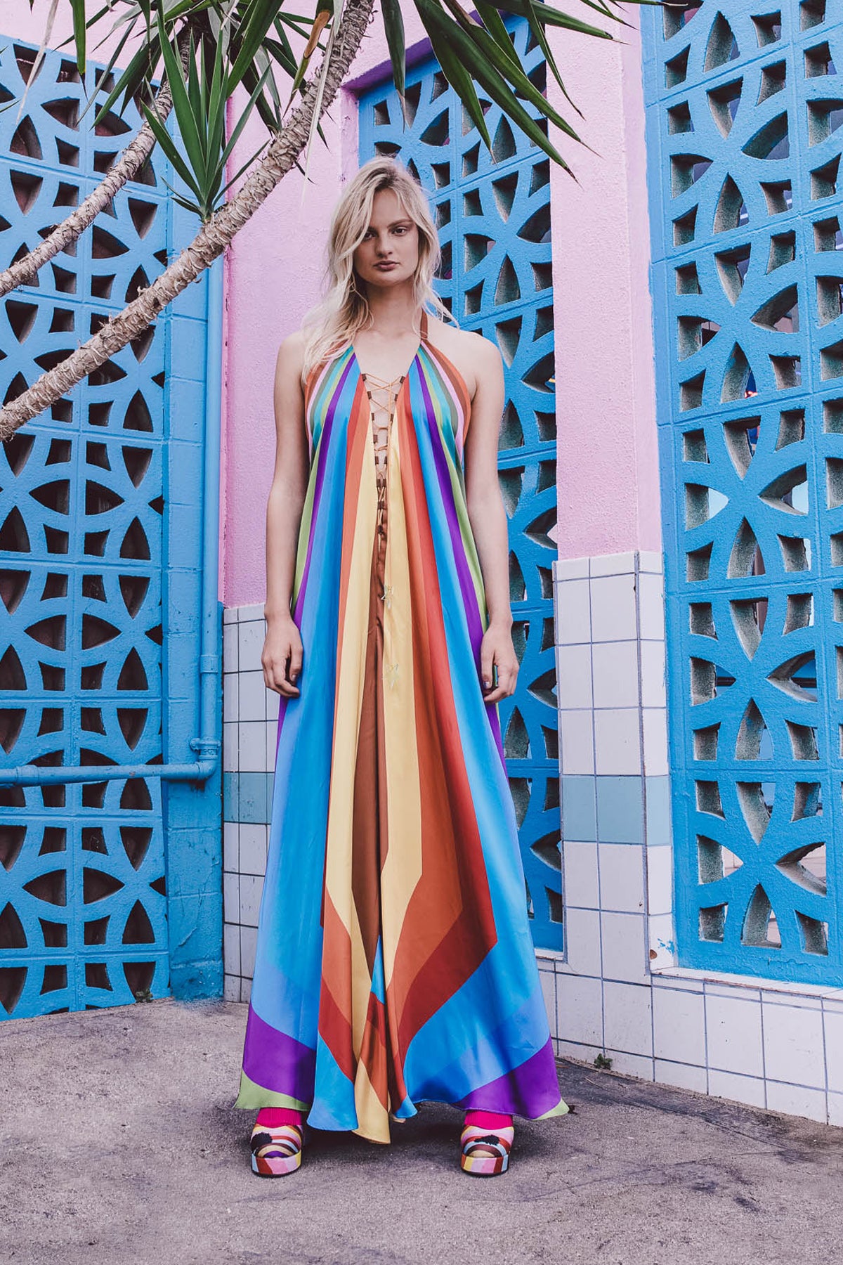 Rainbow Print Halter Jumpsuit - Shantall Lacayo