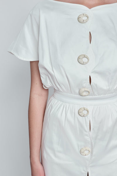 Short Sleeve Off White Midi Dress - Shantall Lacayo