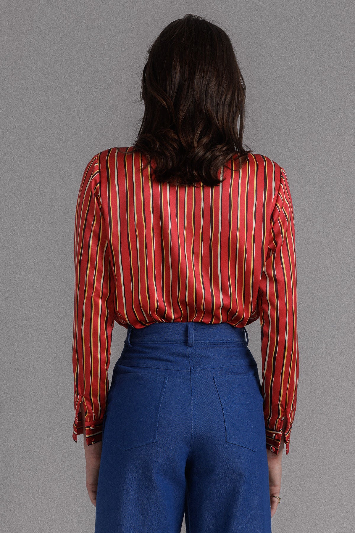 MEDIUM BLUE IRREGULAR STRIPED DENIM PANTS