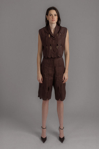 CHOCOLATE LINEN BERMUDA SHORTS