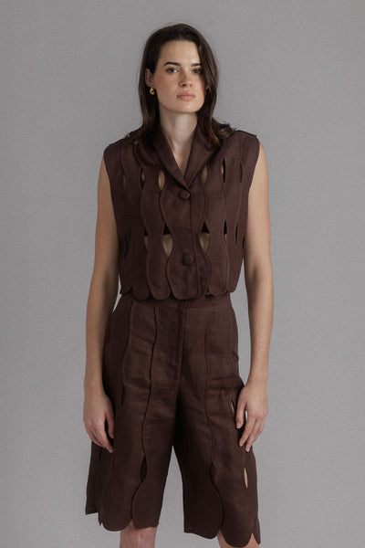 CHOCOLATE LINEN BERMUDA SHORTS