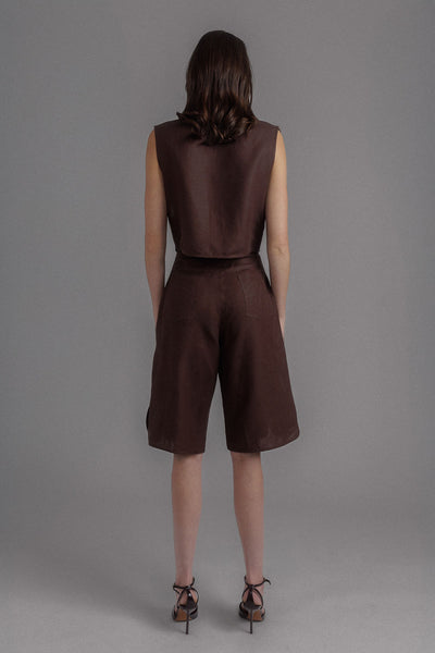 CHOCOLATE IRREGULAR ASSEMBLED CROP TOP