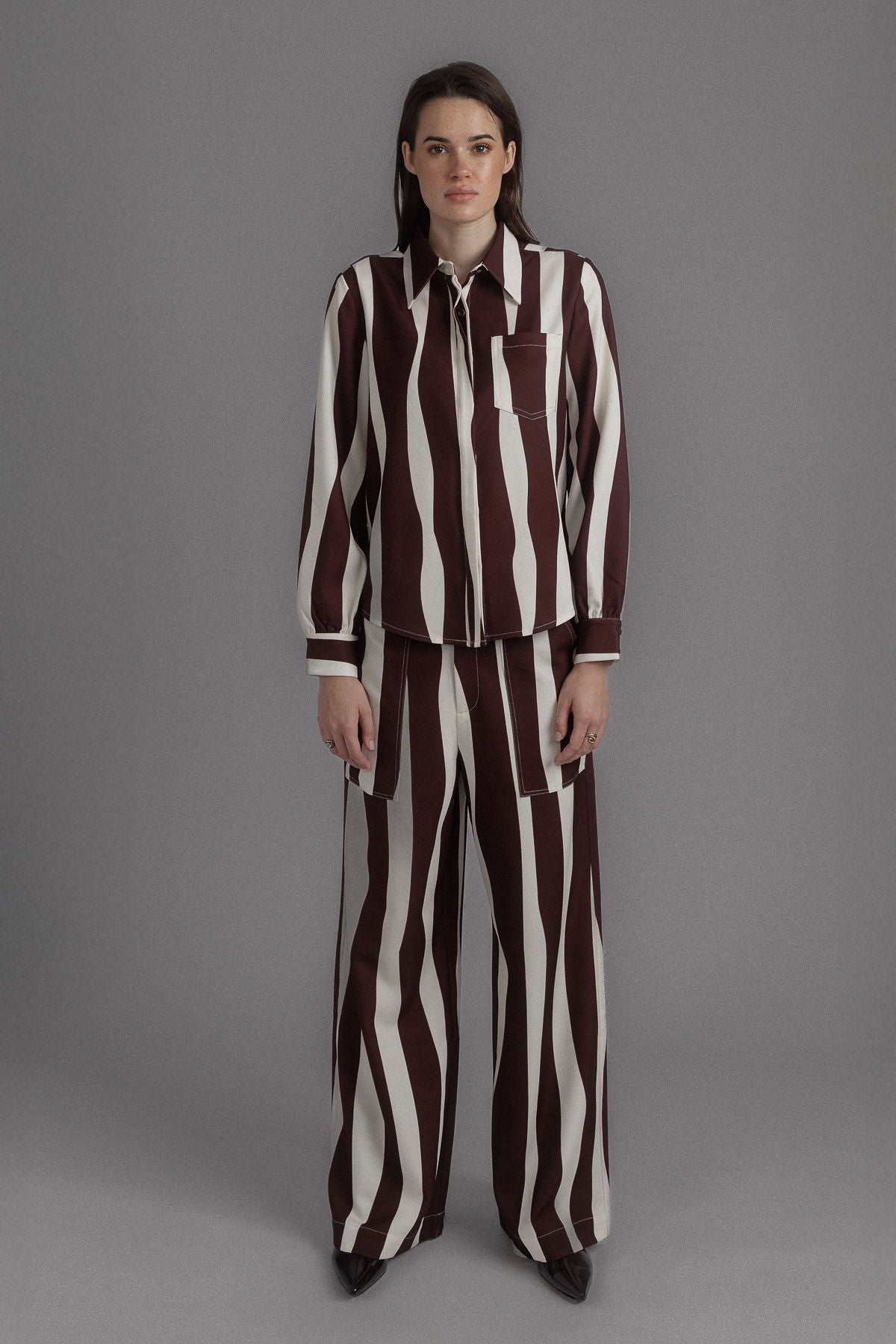 CHOCOLATE LONG SLEEVE PRINTED SHIRT