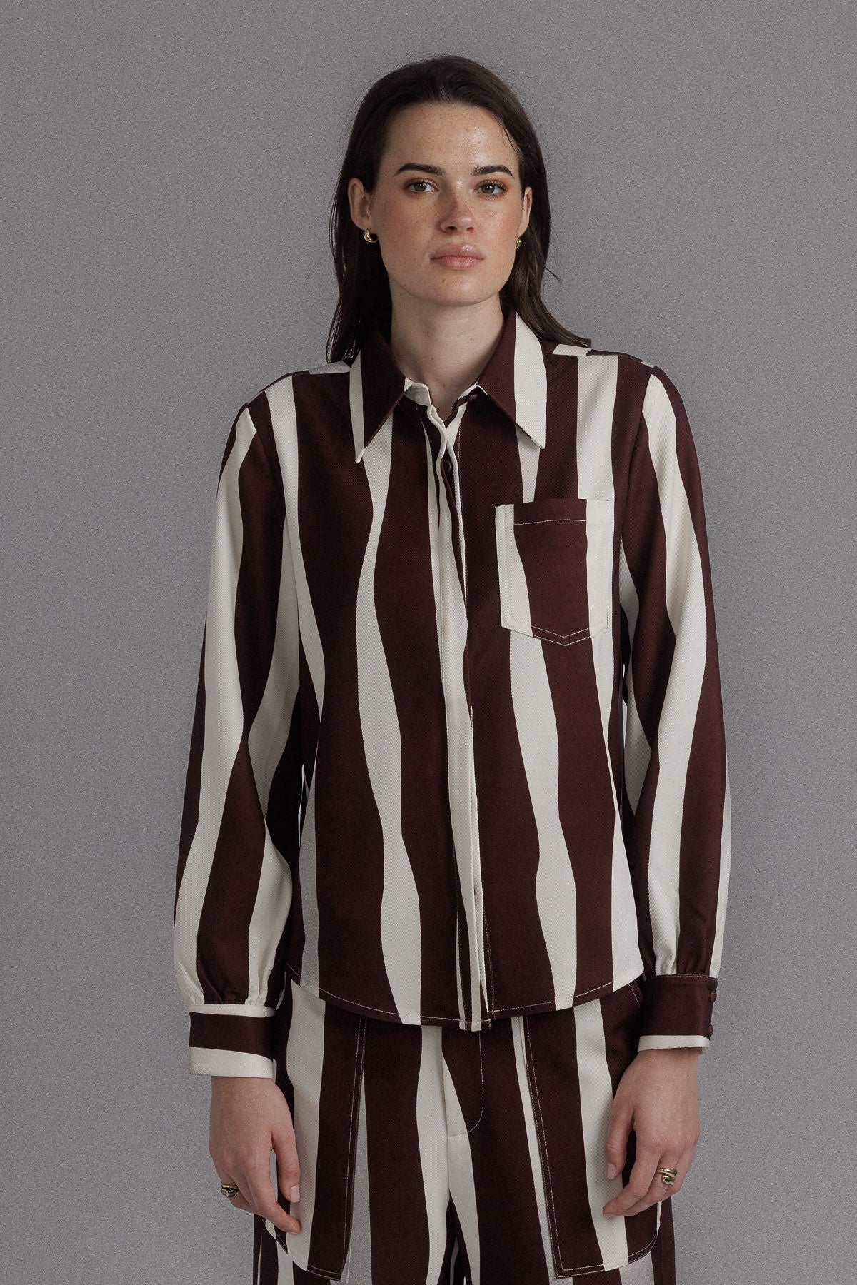 CHOCOLATE LONG SLEEVE PRINTED SHIRT