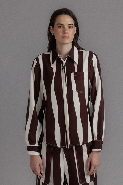 CHOCOLATE LONG SLEEVE PRINTED SHIRT