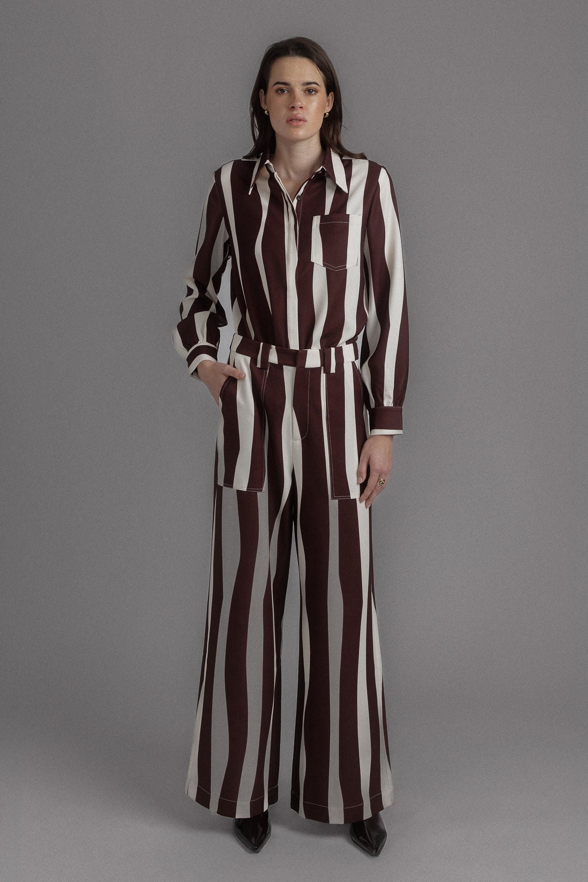 CHOCOLATE LONG SLEEVE PRINTED SHIRT