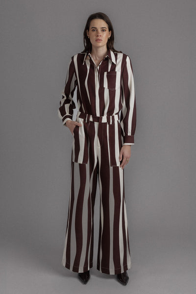 CHOCOLATE LONG SLEEVE PRINTED SHIRT