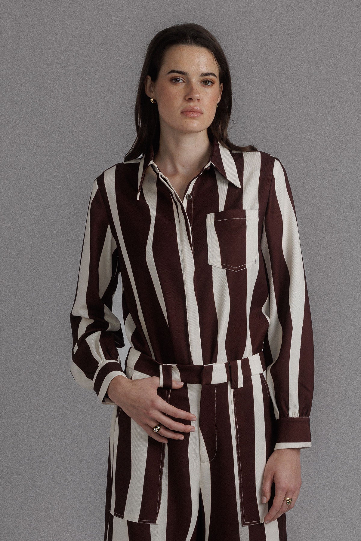 CHOCOLATE LONG SLEEVE PRINTED SHIRT