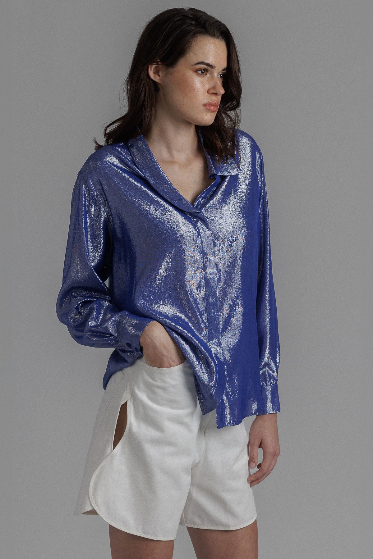 LAMÉ SILK BUTTON-UP SHIRT