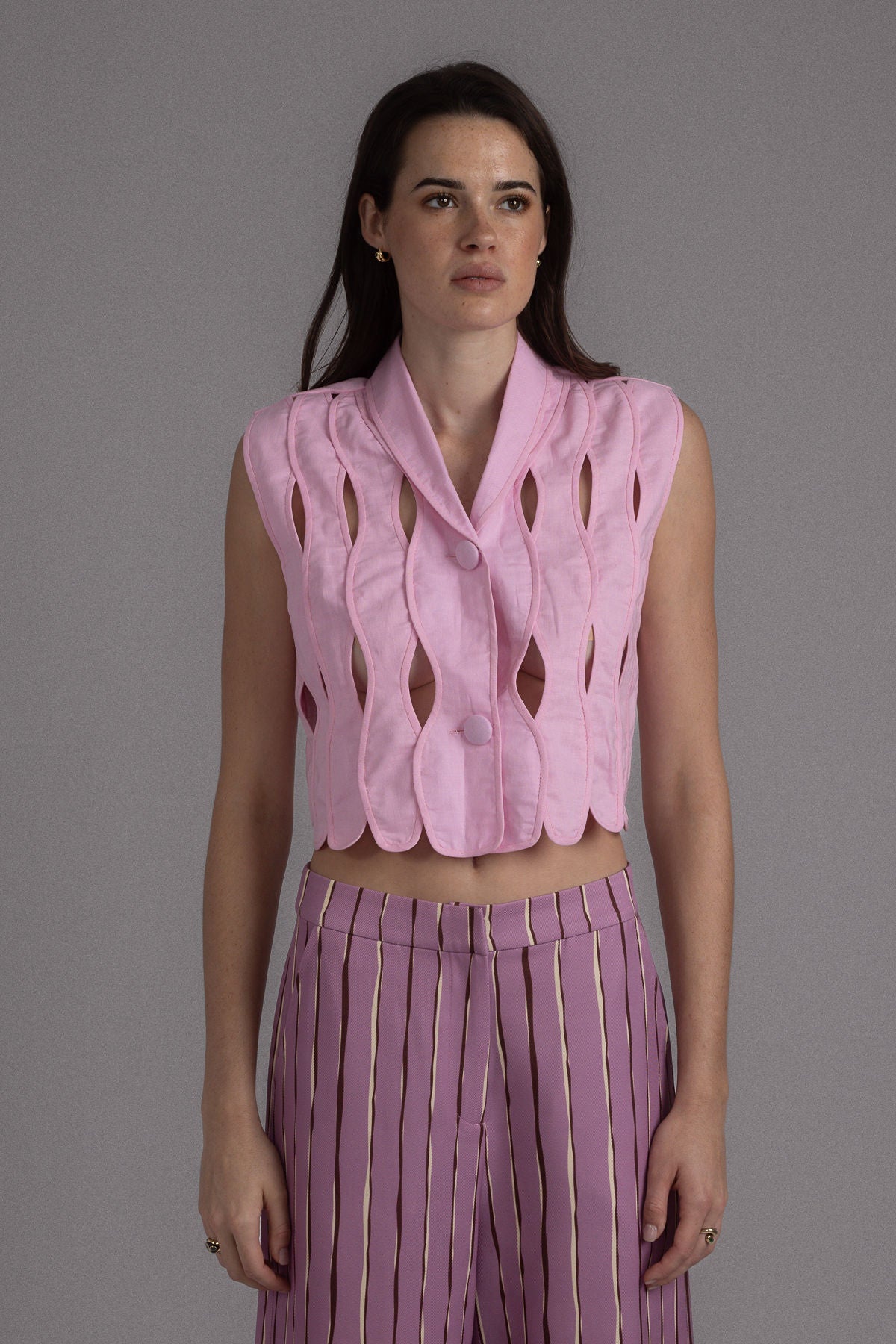 PINK IRREGULAR ASSEMBLED CROP TOP