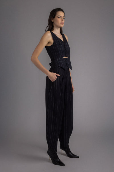 BLACK PRINTED BALLOON TROUSERS