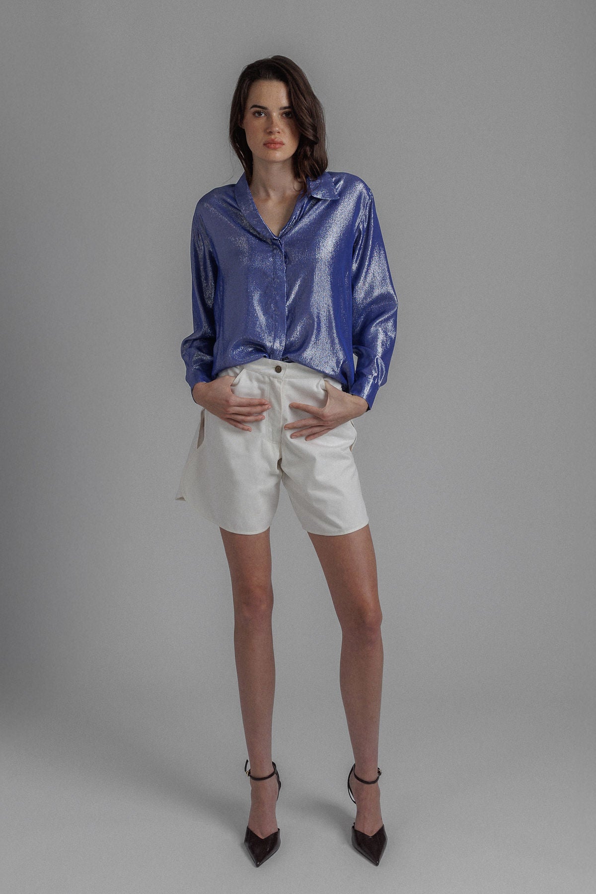 LAMÉ SILK BUTTON-UP SHIRT