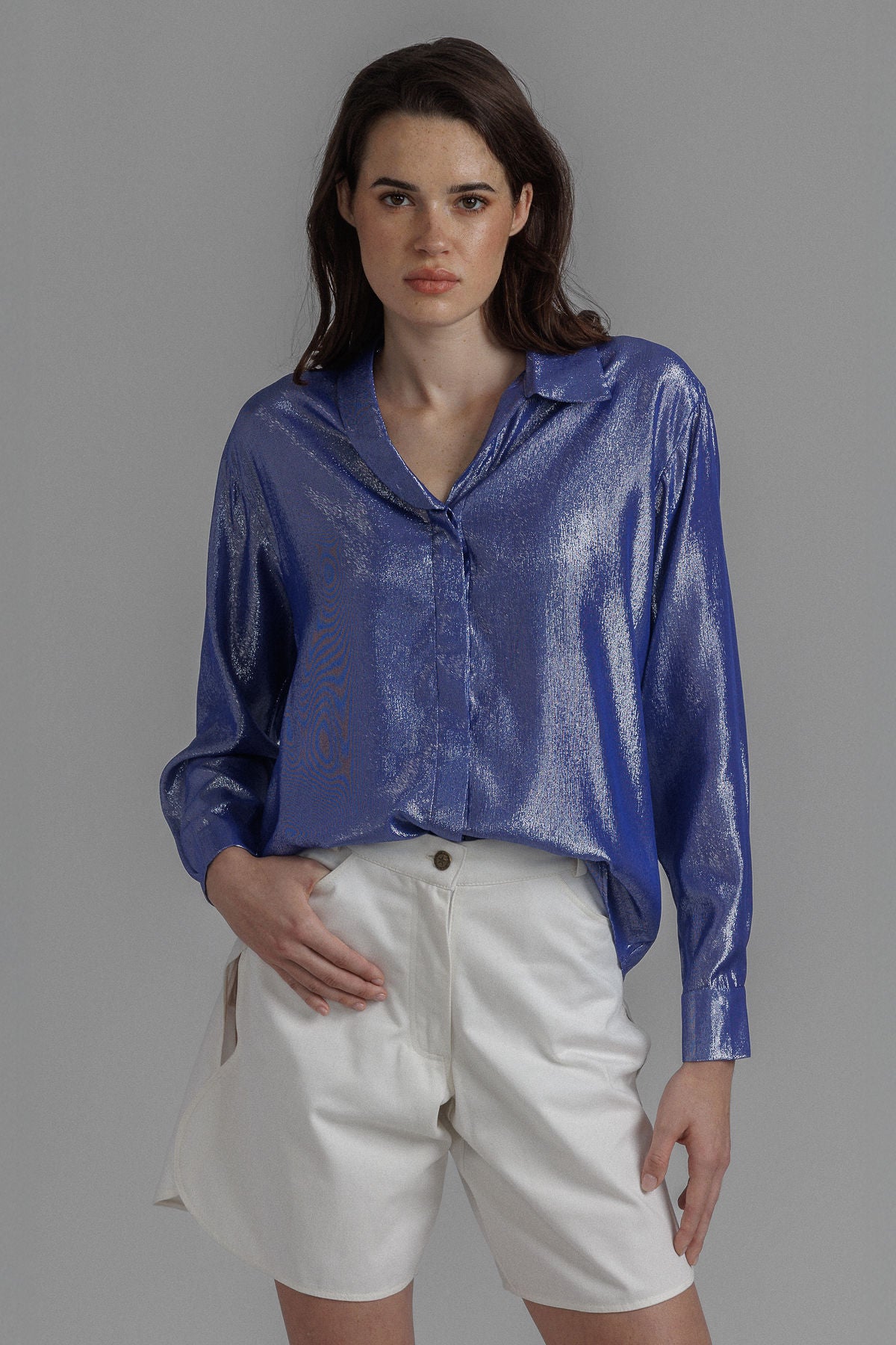 LAMÉ SILK BUTTON-UP SHIRT