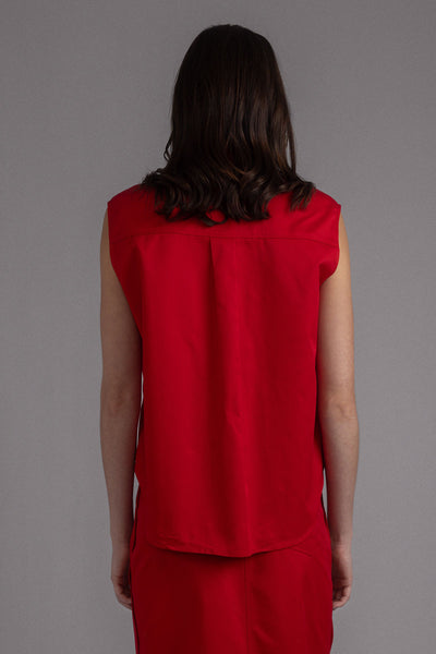 RED ASYMMETRIC SLEEVELESS SHIRT