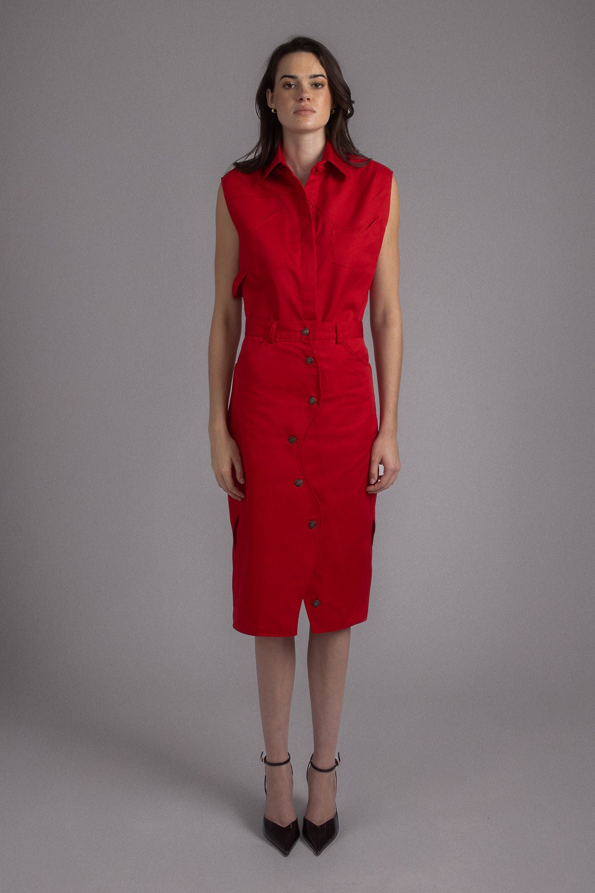 RED WAVE OVERLAP SKIRT