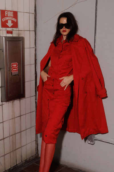 RED ASYMMETRIC SLEEVELESS SHIRT