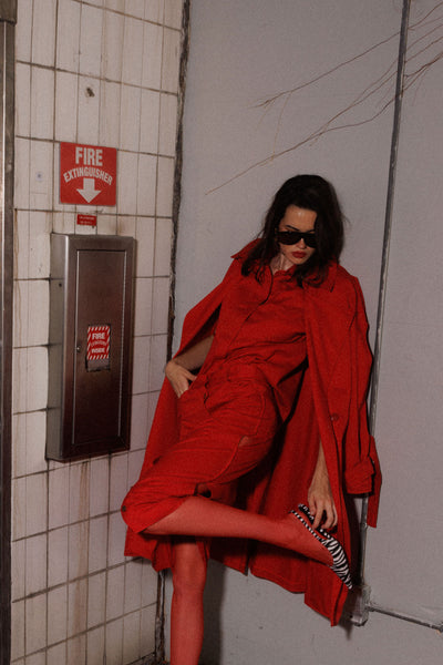 RED ASYMMETRIC SLEEVELESS SHIRT