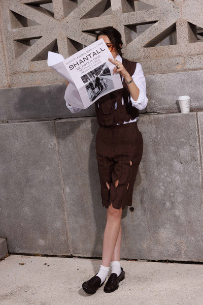 CHOCOLATE LINEN BERMUDA SHORTS