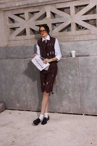 CHOCOLATE IRREGULAR ASSEMBLED CROP TOP