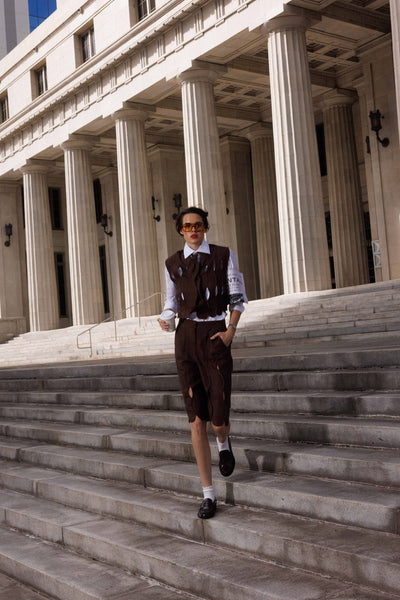 CHOCOLATE IRREGULAR ASSEMBLED CROP TOP