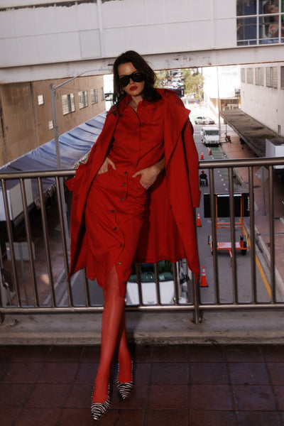 RED ASYMMETRIC SLEEVELESS SHIRT