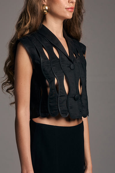 Black Irregular Assembled Crop Top - Shantall Lacayo