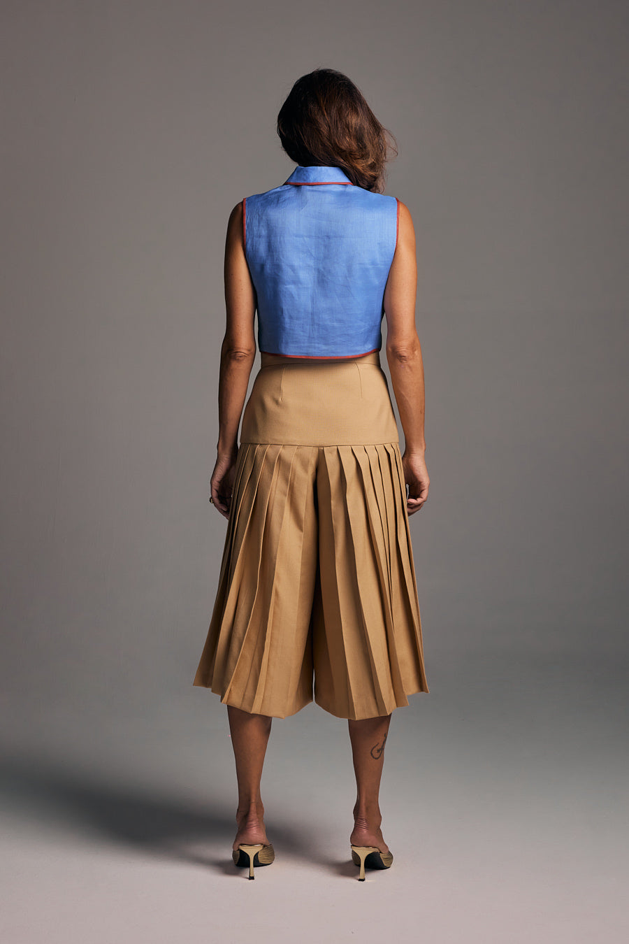 Wide Leg Pleated Capri Pants-Skirt - Shantall Lacayo