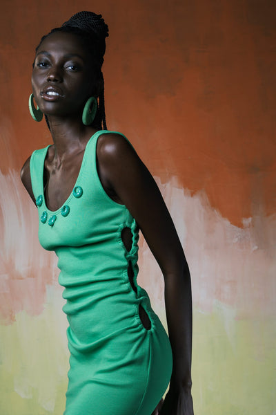 Open Side Midi Green Rib Dress - Shantall Lacayo