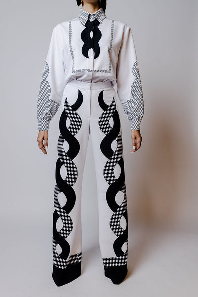 White Snake Tie Print Pajama Shirt - Shantall Lacayo