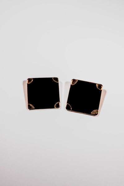 Square Black Art Deco Earrings - Shantall Lacayo