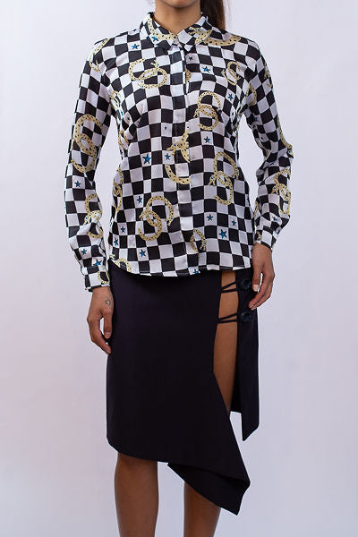 Checker Print Satin Shirt - Shantall Lacayo