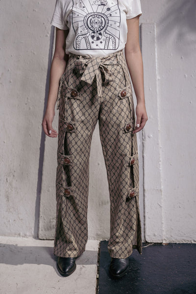 Printed Wrap Pants With Buckles - Shantall Lacayo